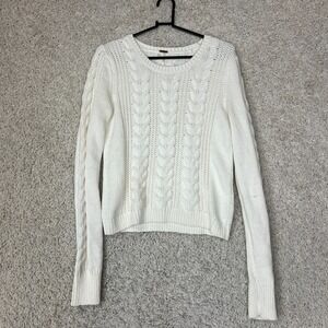 Free People Sweater Womens Large Ivory Cable Knit Top Basic Casual Staple Preppy